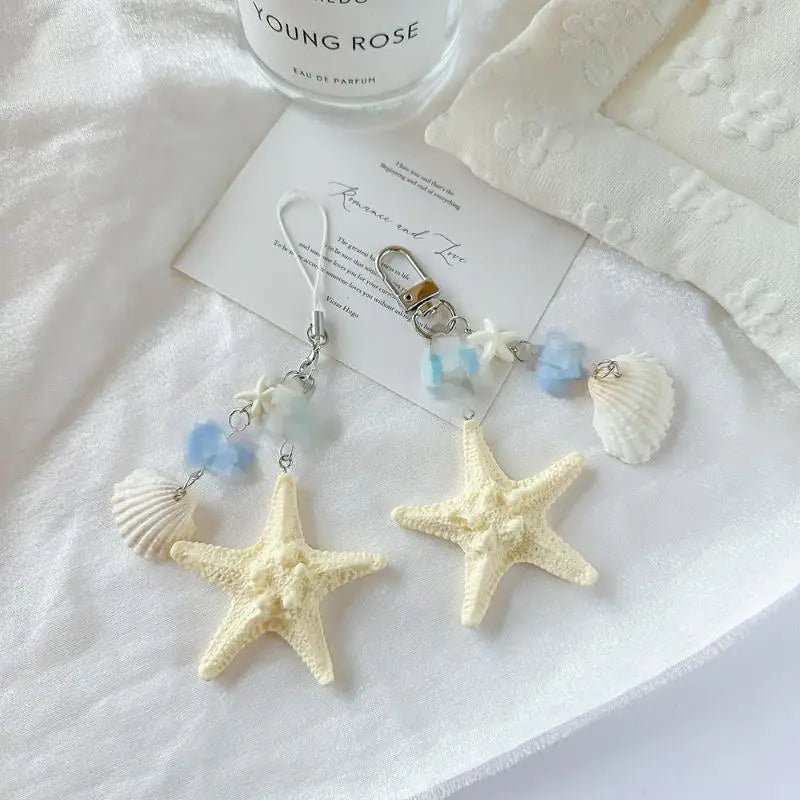 Seashell & Starfish Keychain Charm Set – 2 Pcs Bag Pendant