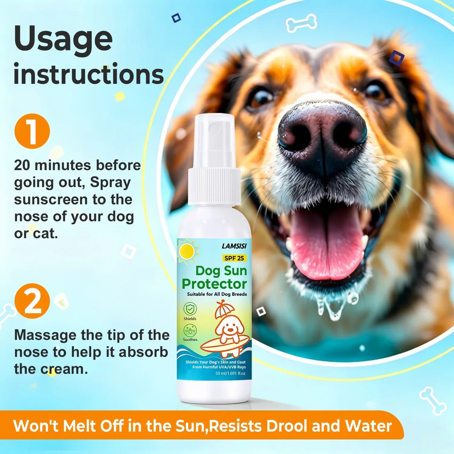 Lamsisi Dog Sunscreen Spray SPF 25 – UVA/UVB Shield 50ml