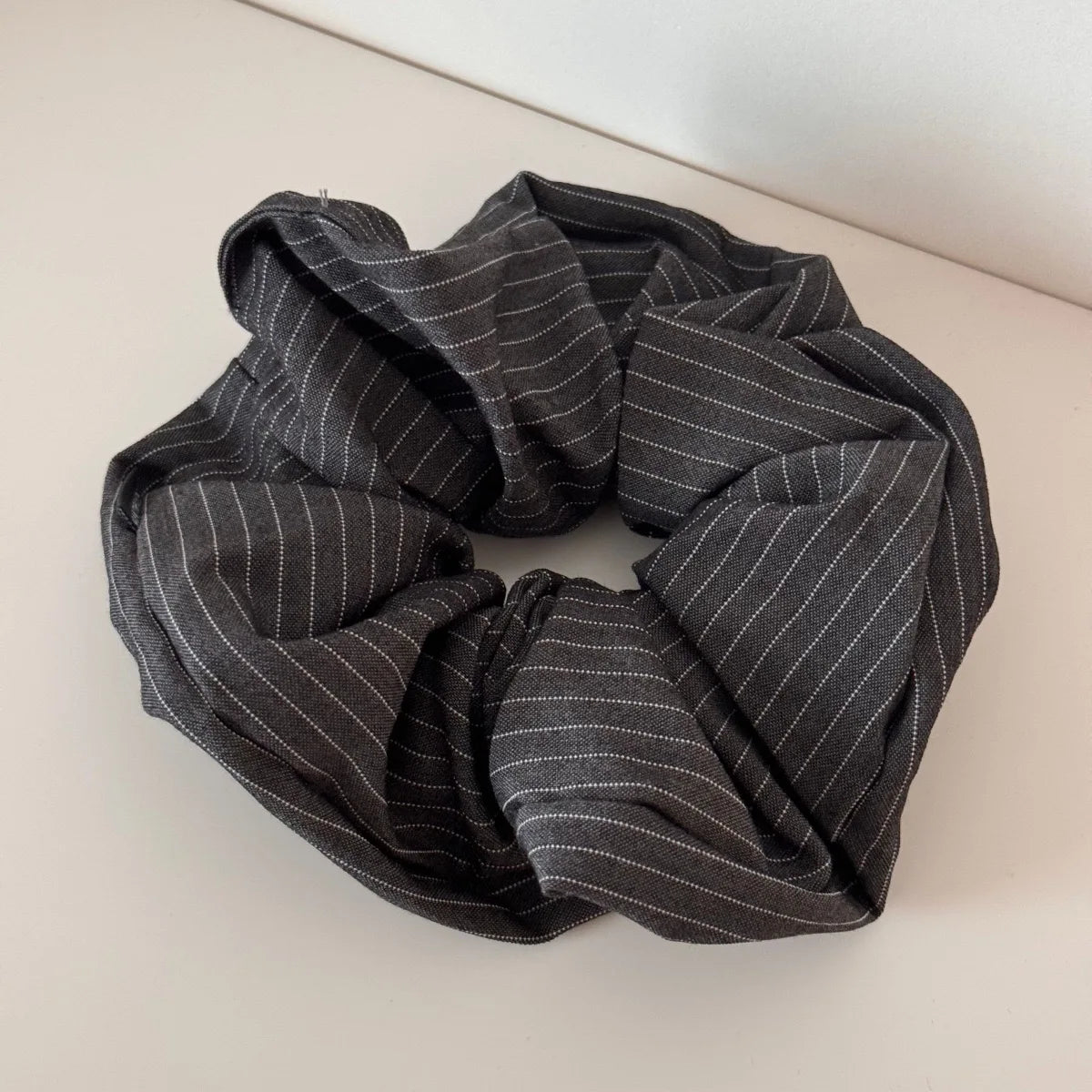 New Korean Stripe Polka Dot Metal Heart Hair Tie Elegant High Grade Square Scarf Large Hair Scrunchie Ponytail Holder Accessory Peaceful Pleasures Health and Wellness grey round