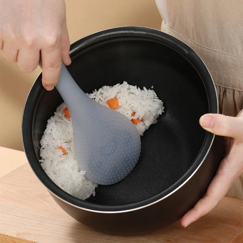 Vertical Silicone Rice Spoon Food Grade Safe Non Stick Rice Scoop Electric Cooker Heat Resistant Soft Comfortable Grip Durable Peaceful Pleasures Health and Wellness
