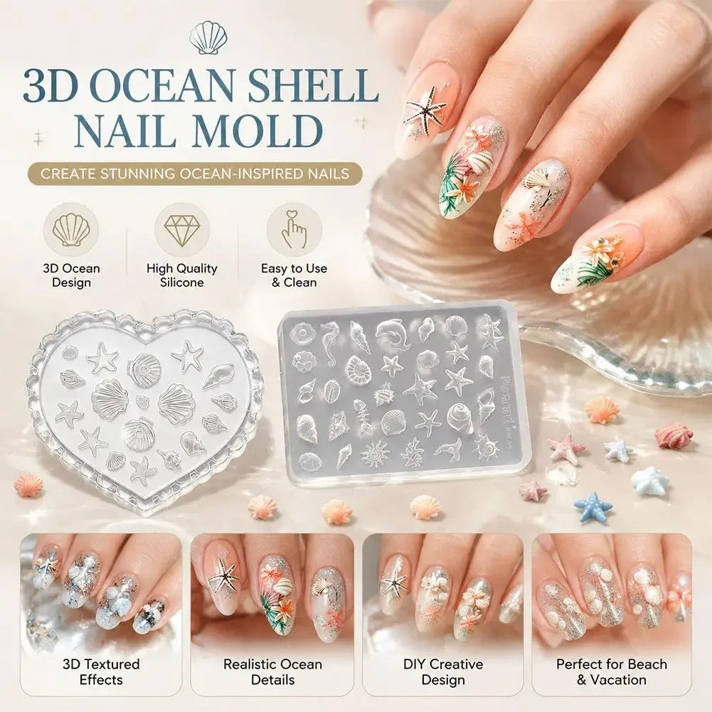 Marine Animals Design Nail Art Molds DIY 3D Summer Silicone Transparent Nail Mold Template Cute Starfish, Shell Molds Nail Tool Peaceful Pleasures Health and Wellness