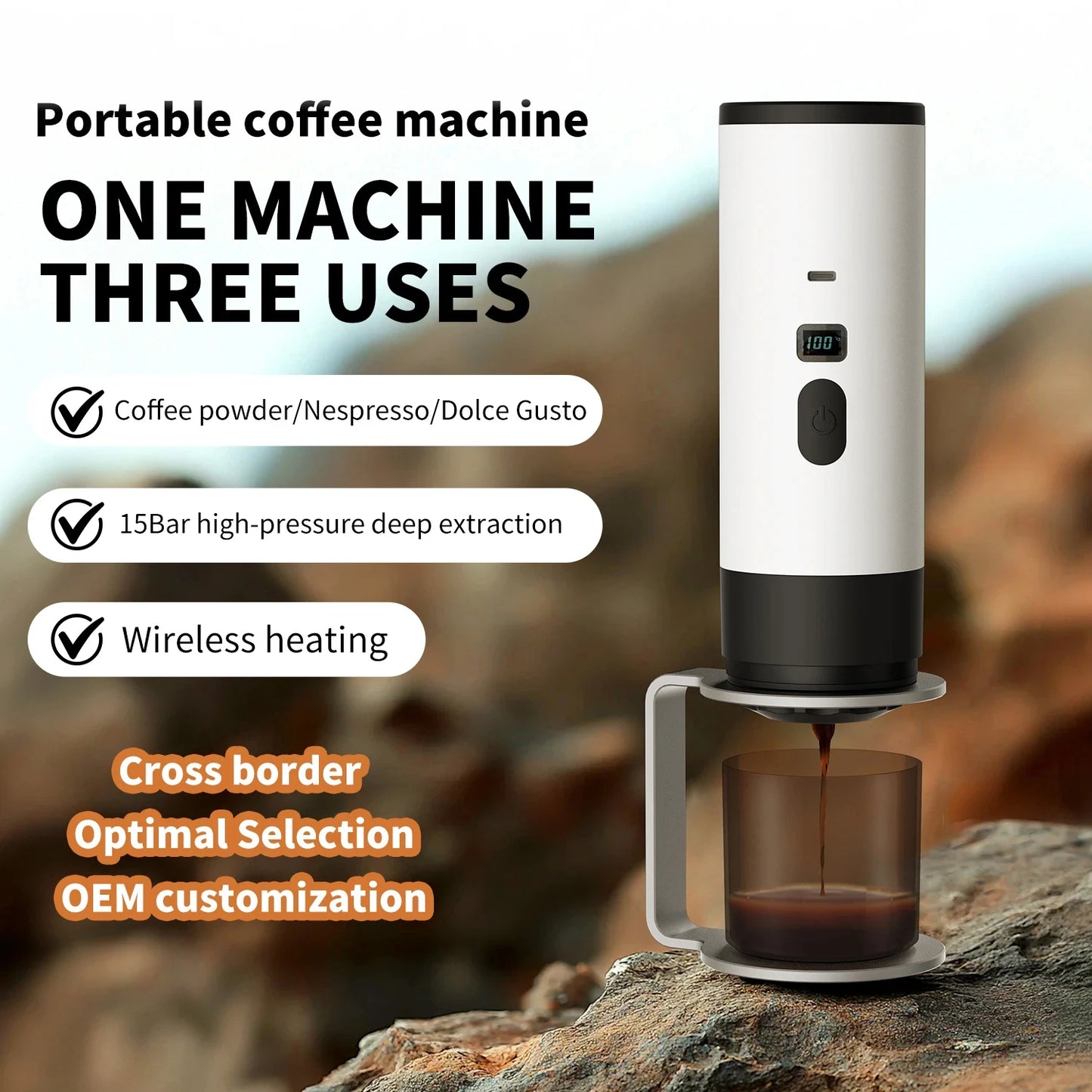 HOMEFISH Portable Wireless Capsule Coffee Machine 15BAR 3-in-1 Portable Espresso Machine Peaceful Pleasures Health and Wellness