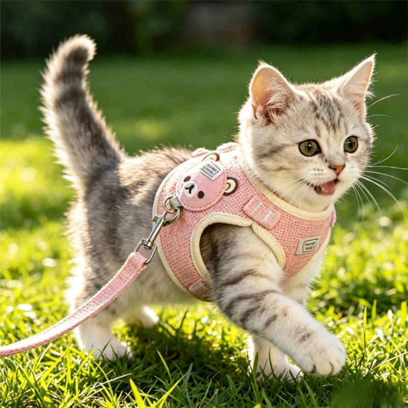 Cat Dog Harness with Lead Leash Adjustable Vest Mesh Breathable Adjustable Chest Harness Outdoor Walking Cat Pet Supplies Peaceful Pleasures Health and Wellness