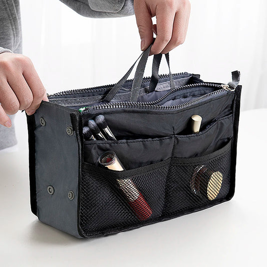 Nylon Women Cosmetic Organizer Bag Travel Foldable Large Capacity Handbag Insert Makeup Tote Liner with Travel Insert Organizer Peaceful Pleasures Health and Wellness