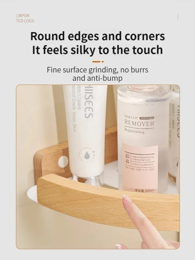 Wood & Aluminum Corner Shower Shelf | Bathroom Wall Organizer