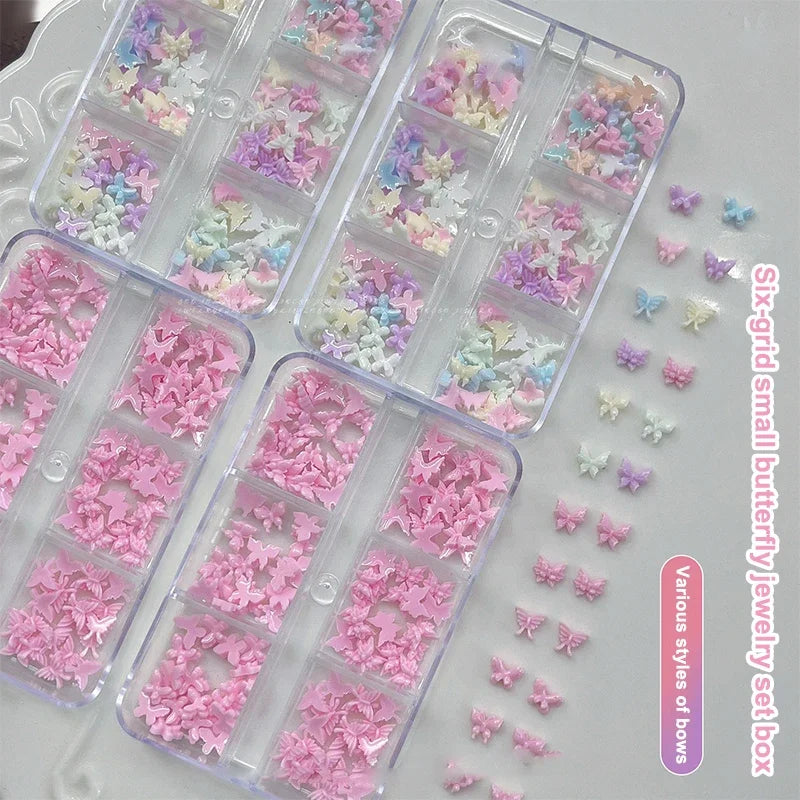 6 Grid Small Butterfly Nail Charms 6*5mm 3d Resin Colorful Butterfly Nail Art Flat-Back Butterfly Nail Parts Peaceful Pleasures Health and Wellness