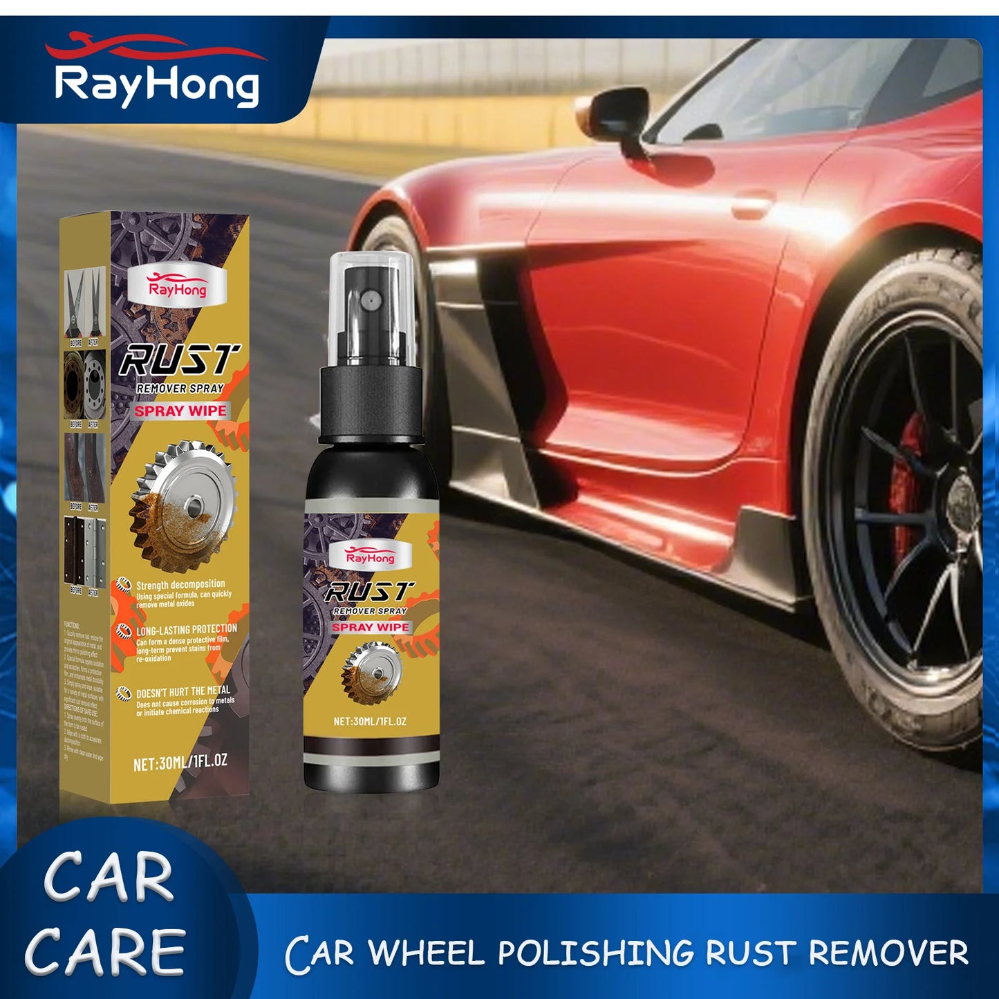 Rayhong 30ml Metal Rust Remover Spray | Car Hub Polish & Protect