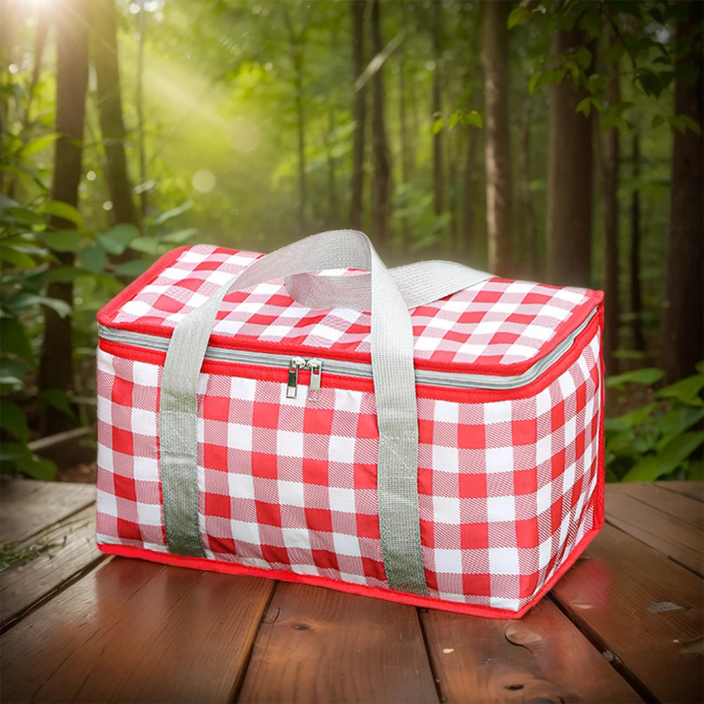 Checkered Picnic Insulated Lunch Bag – Large Capacity Waterproof Insulated Bag Peaceful Pleasures Health and Wellness