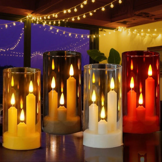 3 in 1 Flameless Taper Candles with Lampshade Battery Operated LED Acrylic Flickering LED Candles Lighting Peaceful Pleasures Health and Wellness