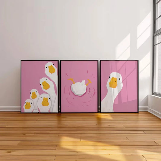 3-Piece Pink Duck Canvas Wall Art | Kids Room & Home Decor Canvas Wall Art Set Peaceful Pleasures Health and Wellness G4535-3pcs 40x50cm Unframed