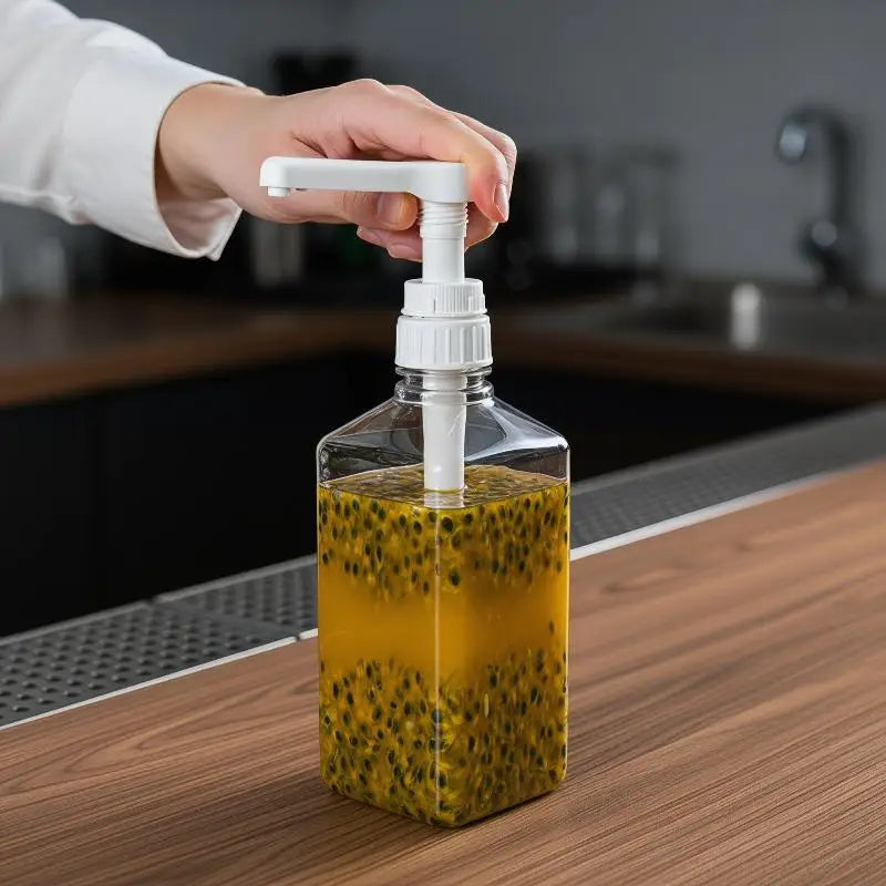 With Hydraulic Pump Nozzle Head Kitchen Honey Jar Container Home 1600ml Liquid Dispenser With Scale Coffee Syrup Bee Drip Bottle Peaceful Pleasures Health and Wellness