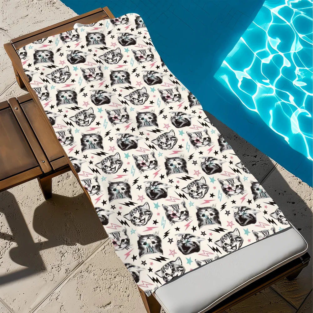 Funny Cartoon Cat Quick-Dry Beach Towel | Soft Pool & Travel Towel Beach Towel Peaceful Pleasures Health and Wellness z1 STJ80x160CM