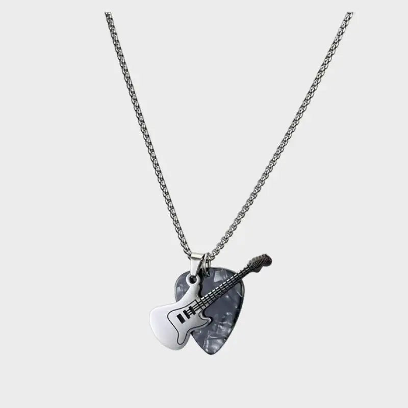 Hip-Hop Guitar Pick Pendant Necklace | Punk Steel Chain