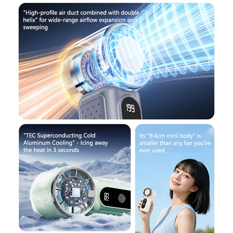 Lenovo Turbo Fan Bladeless Handheld Mini High Speed Fan USB Rechargeable Strong Wind Cooling Fan Ice Compress for Travel Office Peaceful Pleasures Health and Wellness