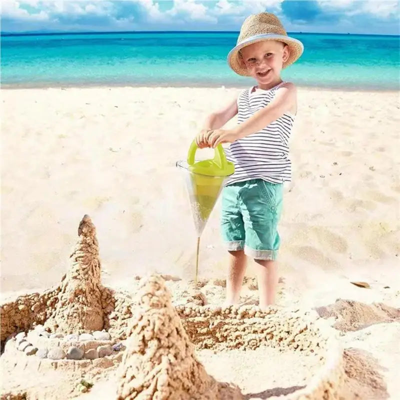 Beach Children Wash Sand Overflow Funnel Outdoor Family SandHopper Creative Beach Pile Sand Spills Out Of A Hand-Held Funnel Peaceful Pleasures Health and Wellness