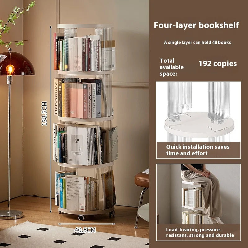 360° Rotating Bookshelf for Kids - Spacious Floor Standing Bookcase with Multi-Layer Storage for Living Room & Nursery Peaceful Pleasures Health and Wellness Round Caster 4 Layer