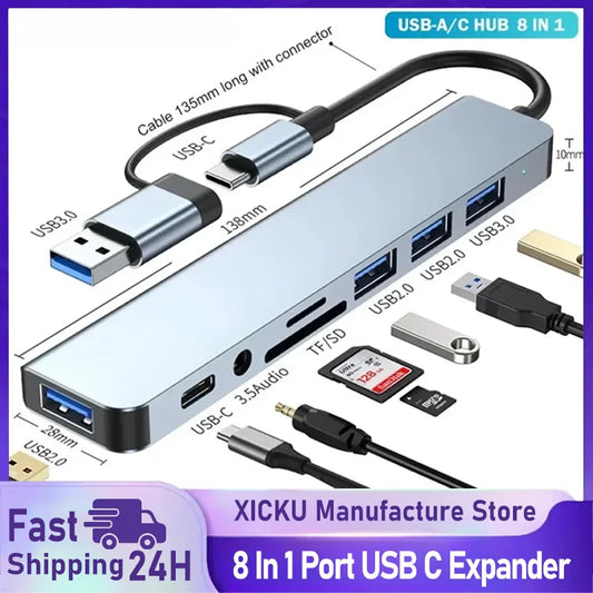 8 In 1 Port USB C Expander USB 3 Hub Type-C Splitter Type C Dock Multiport Adapter USB Expander For Xiaomi Phone Tablet Peaceful Pleasures Health and Wellness