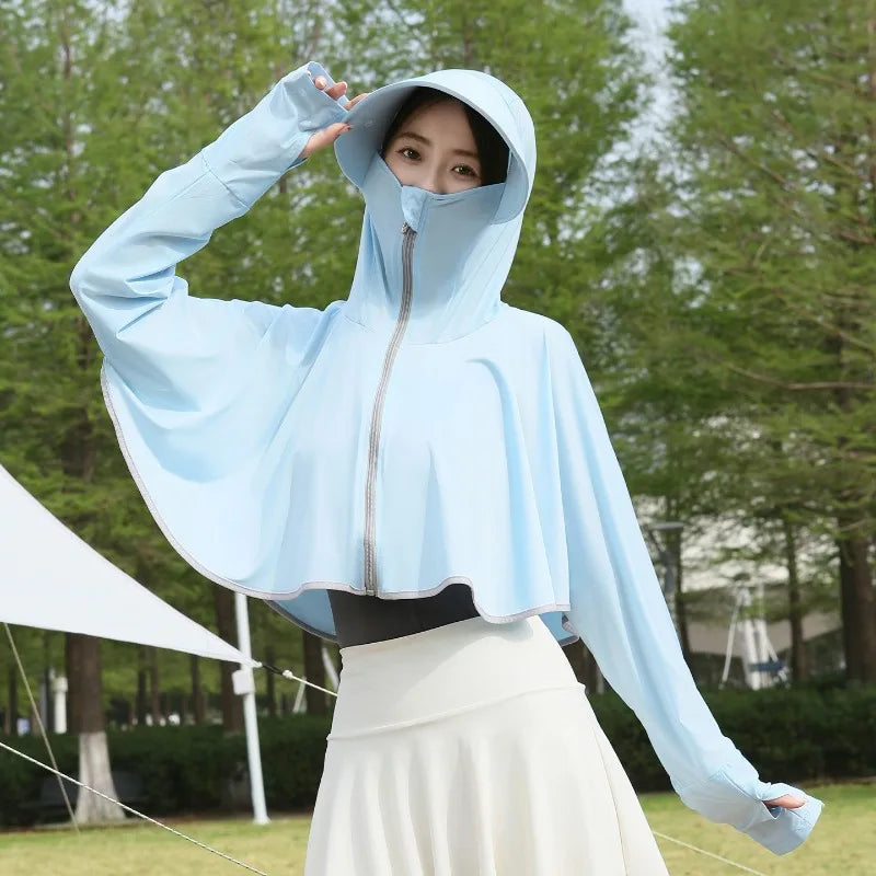 Ice Silk UV Protection Hooded Poncho – Lightweight Cover Up