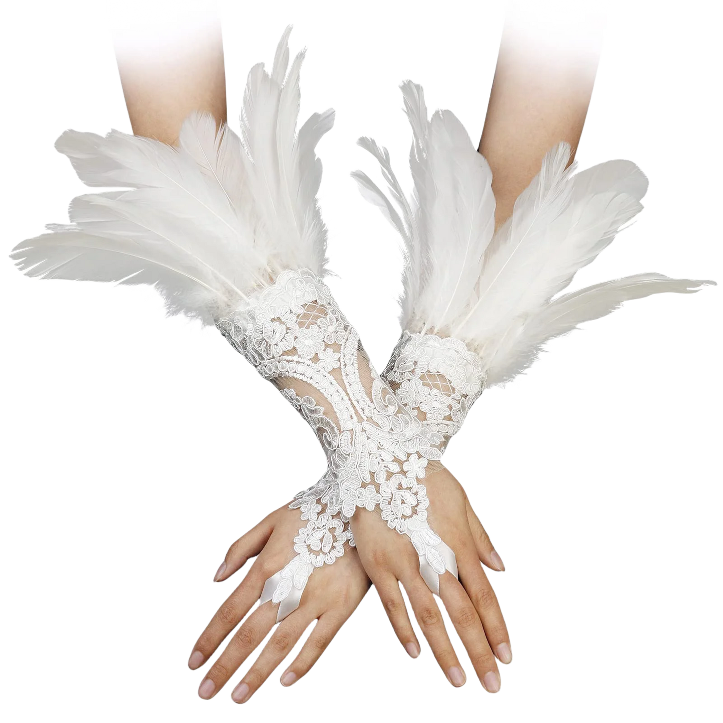 Punk Gothic Gloves Feather Wrist Cuff Carnival Stage Show Showgirl