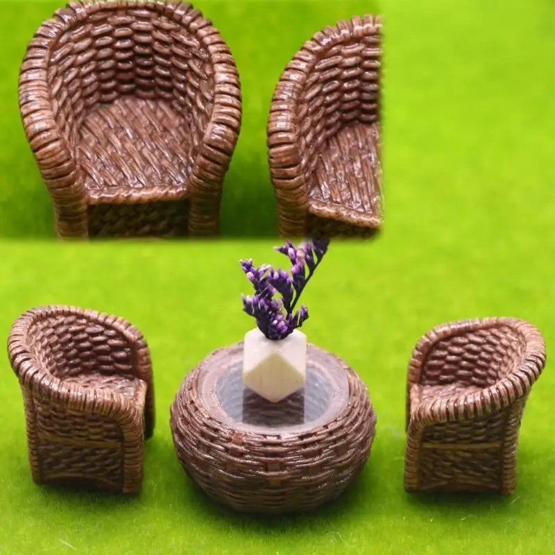 Miniature Rattan Resin Table & Chair Set | Dollhouse Furniture