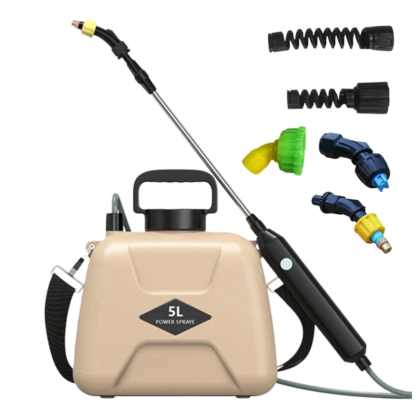 5L Electric Sprayer with 3 Mist Nozzles Rechargeable Retractable Wand Plant Sprayer with Shoulder Strap for Yard Lawn and Garden Peaceful Pleasures Health and Wellness Light Brown 1500mAh