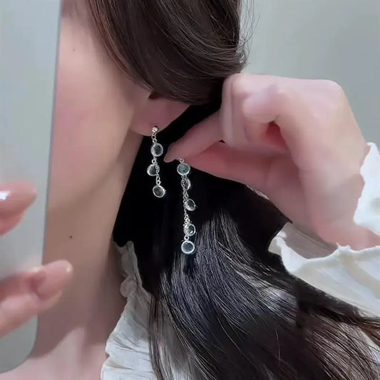 Fresh Light Blue Purple Sparkling Diamond Tassel Earrings Luxurious and Niche Delicate White Earrings Korean Style Cool Earrings Peaceful Pleasures Health and Wellness