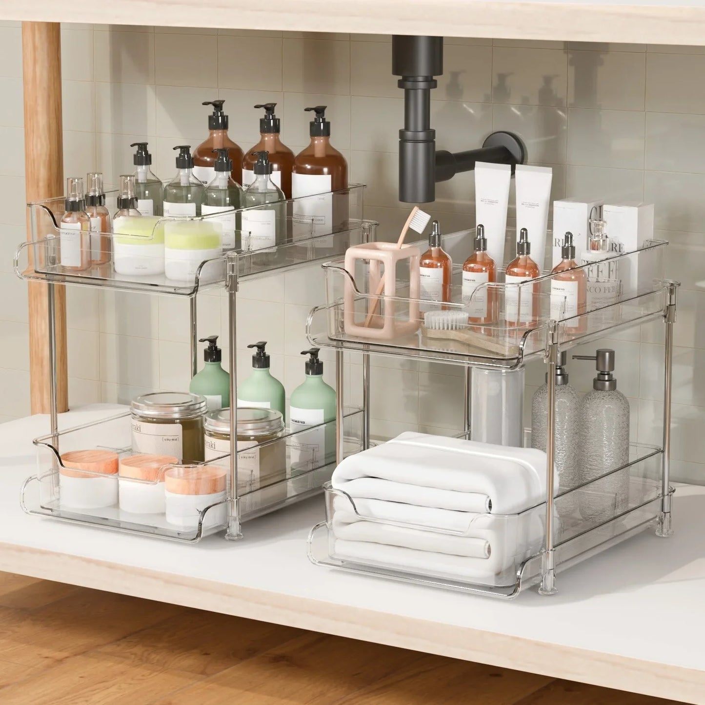 2-Tier Sliding Under Sink Organizer – Acrylic Cabinet Basket
