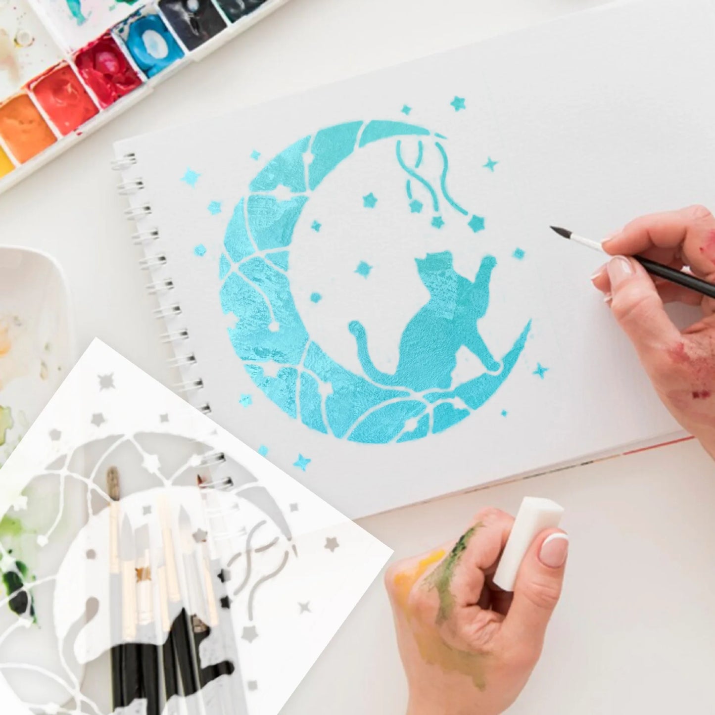 Bview Art Cat-themed DIY Painting 16 PET Stencils Reusable Template