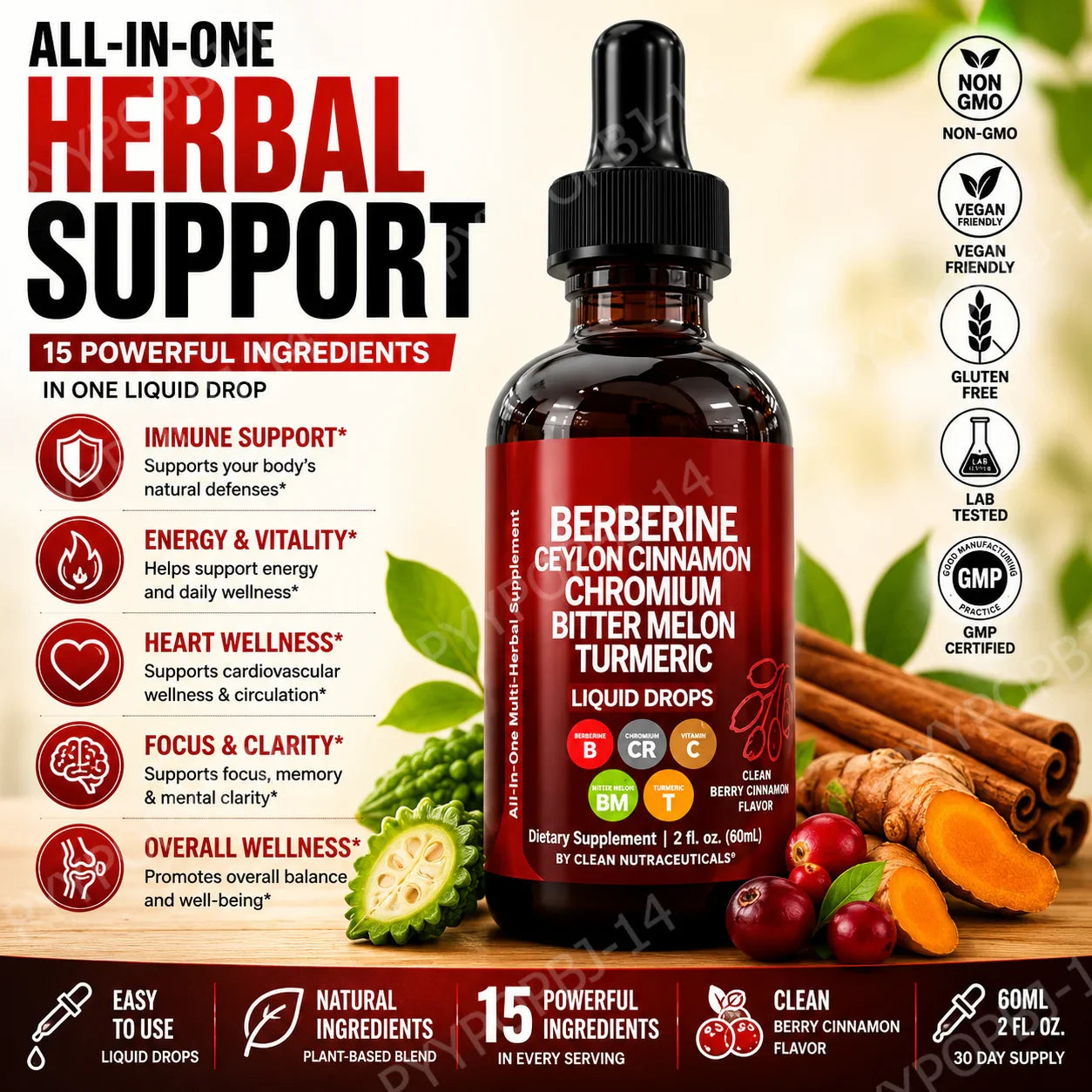 Organic Ceylon Cinnamon & Turmeric Drops – Non-GMO, Vegan