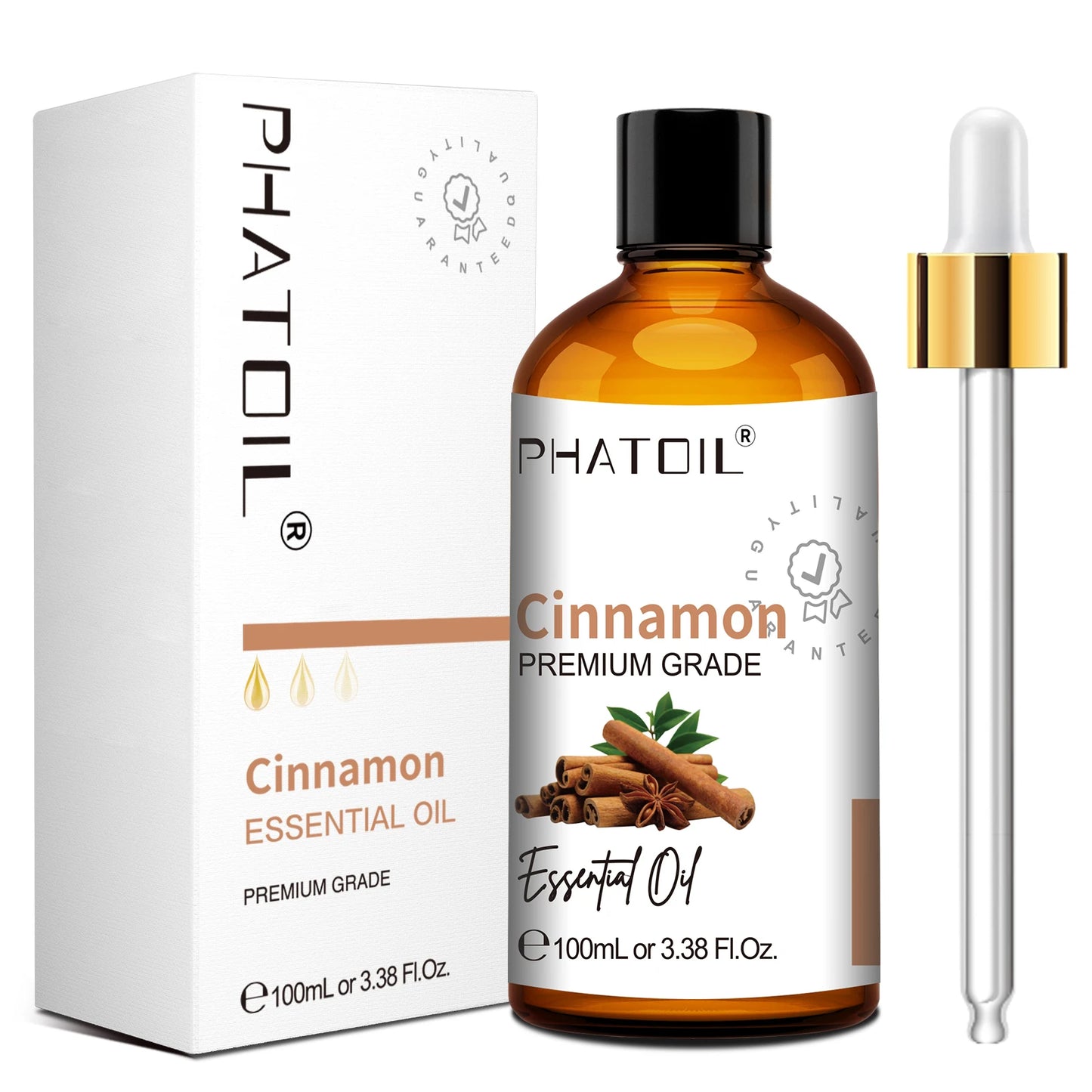 PHATOIL 100ml Pure Essential Oil For Diffuser,Candle Making-Lavender Sandalwood Eucalyptus Peppermint Cinnamon Vanilla Oils Peaceful Pleasures Health and Wellness Cinnamon 100ml