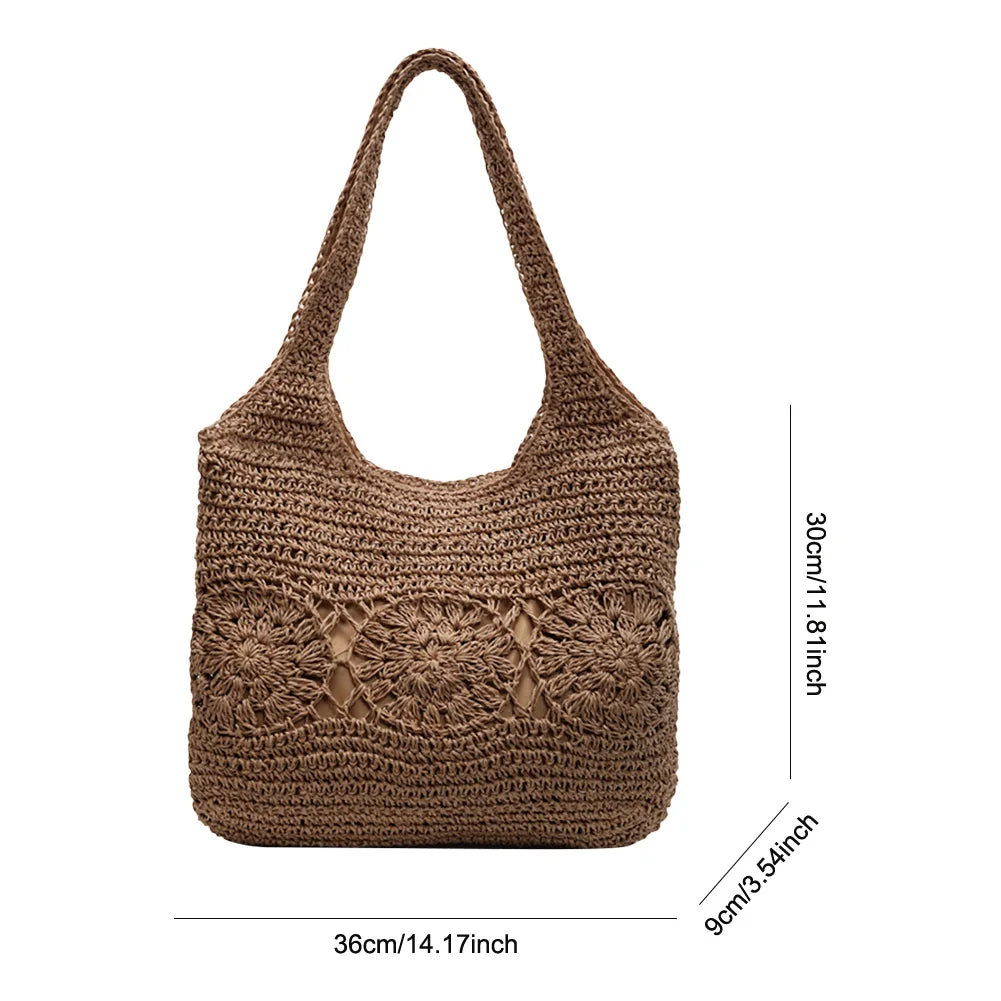 Large Woven Straw Beach Bag – Zipper Shoulder Tote for Women Peaceful Pleasures Health and Wellness