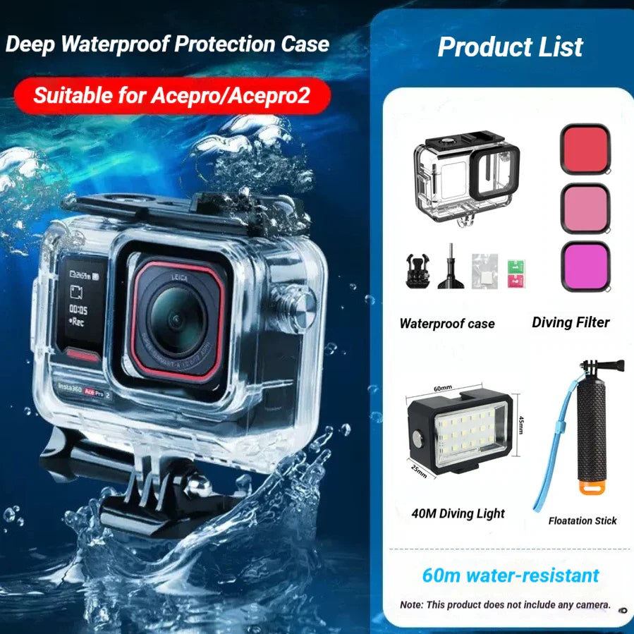 Waterproof Housing for Insta360 Ace Pro 2 – 60M Dive Kit