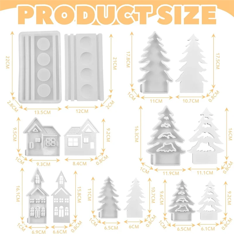 A36T-Christmas Tree And House Silicone Mold Set For DIY Cement Plaster Casting, House Tree Combination Decoration Mold Durable Peaceful Pleasures Health and Wellness