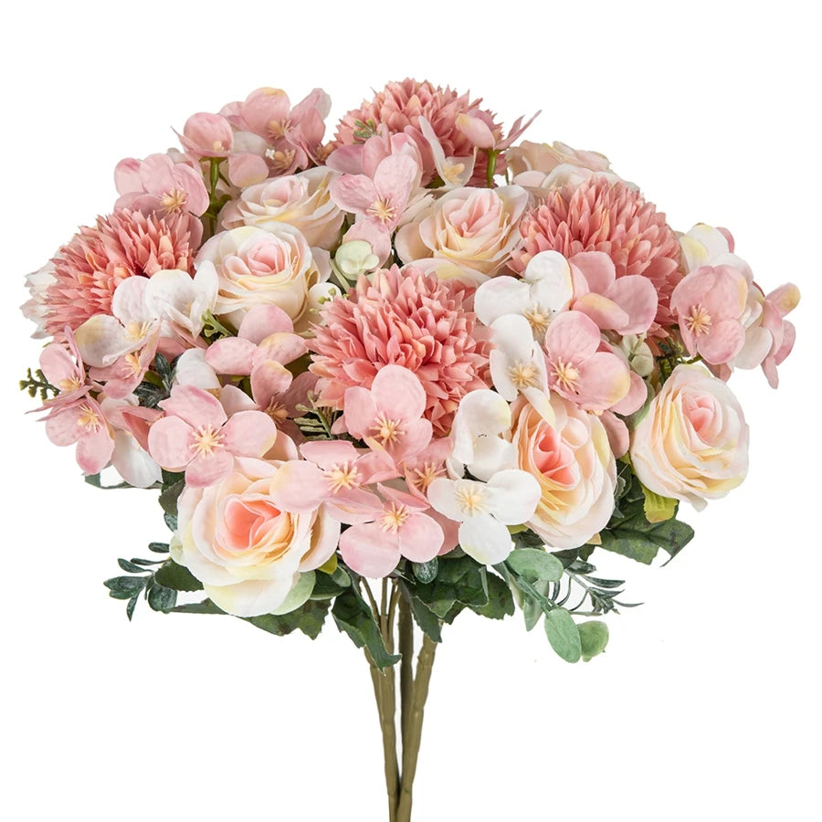 Silk Rose & Chrysanthemum Artificial Flowers | Bridal Bouquet Decor