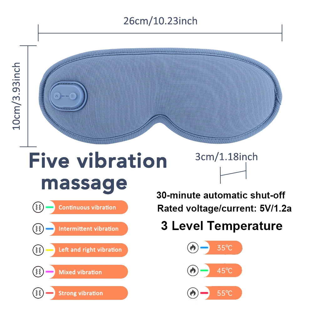 USB Charging Heated Eyemask Vibration Massage for Dry Eyes Relieve Eye Fatigue Warmth Sleep Shading Office Home Travel Eye Mask Peaceful Pleasures Health and Wellness TYPE 3