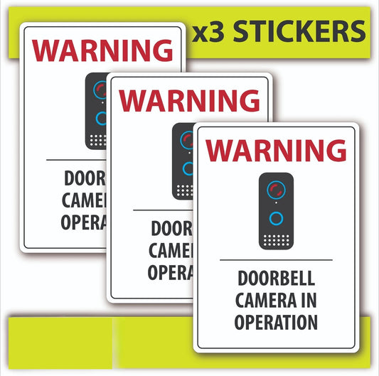 3Packs 14x10cm CCTV Doorbell Ring Stickers Camera Warning Sign Decals CCTV in Operation For Car Window Wall Home Peaceful Pleasures Health and Wellness Default Title