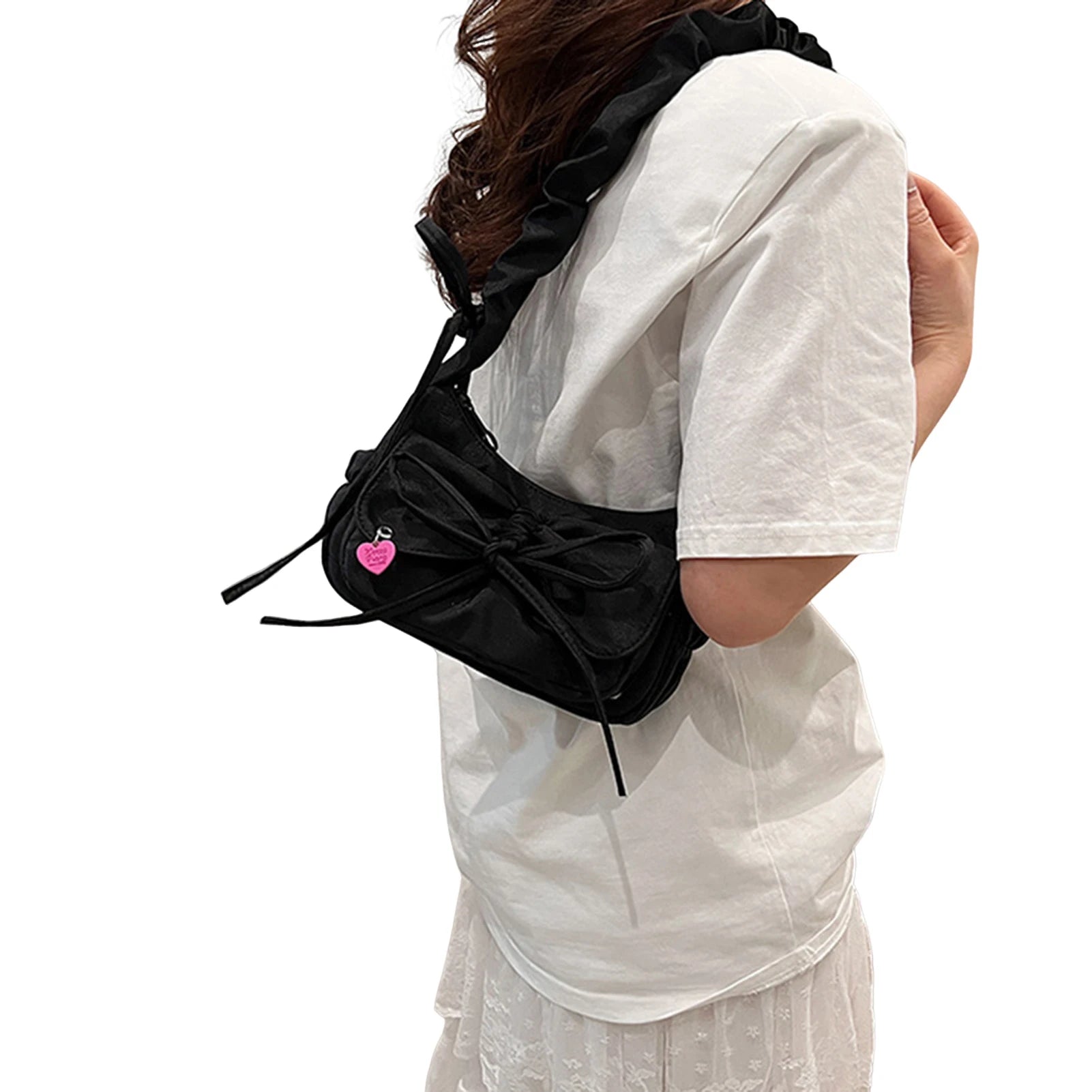 1Pcs/lot Black Bow Casual Shoulder Bags for Women Korean Style Washed Denim Summer Handbag Exquisite Gift for Ladies Birthday Peaceful Pleasures Health and Wellness