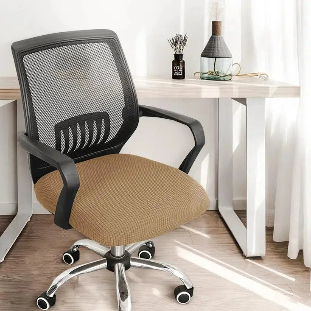 New Velvet Office Chair Seat Covers Thickened Washable Chair Dustproof Cover Removable Solid Color Chair Cover Peaceful Pleasures Health and Wellness Khaki