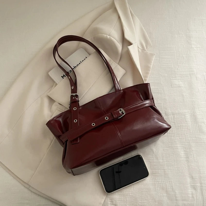 New Korean Style High End Commuting Shoulder Bag Large Capacity Niche Handbag Fashionable All Match Tote Versatile Commuting Bag Peaceful Pleasures Health and Wellness