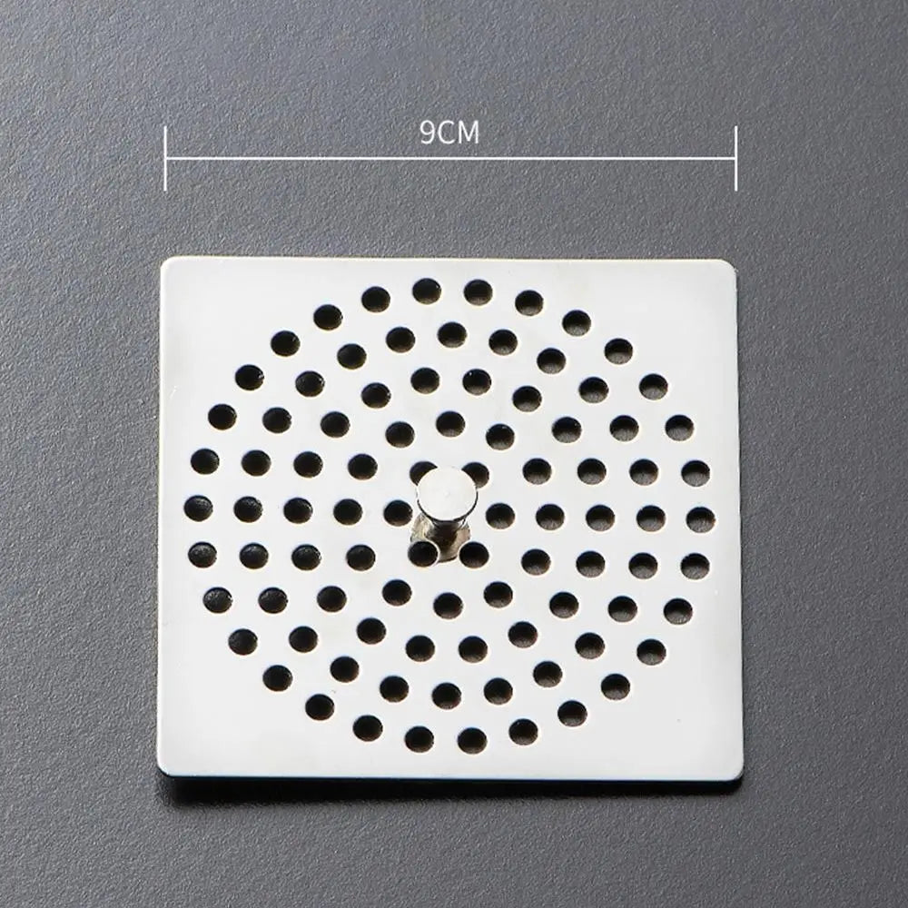 Creative Stainless Steel Floor Drain Net Cover Round Square Shape with Handle Sink Strainer Hair Filter Peaceful Pleasures Health and Wellness -9cm-squareshape