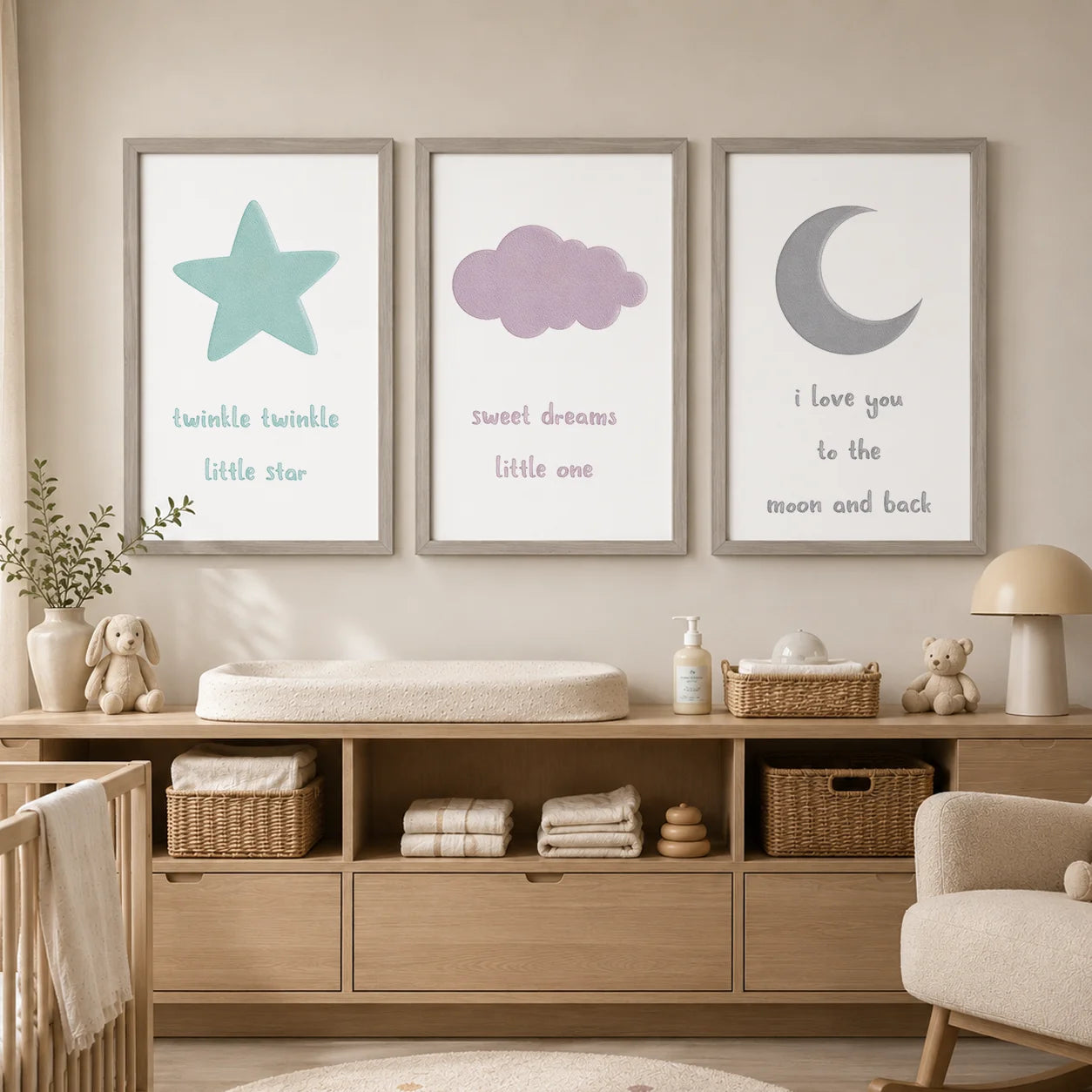 Nordic Nursery Canvas Wall Art | Moon Star Cloud Kids' Decor Nursery Canvas Print Peaceful Pleasures Health and Wellness
