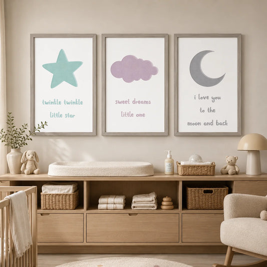 Nordic Nursery Canvas Wall Art | Moon Star Cloud Kids' Decor Nursery Canvas Print Peaceful Pleasures Health and Wellness