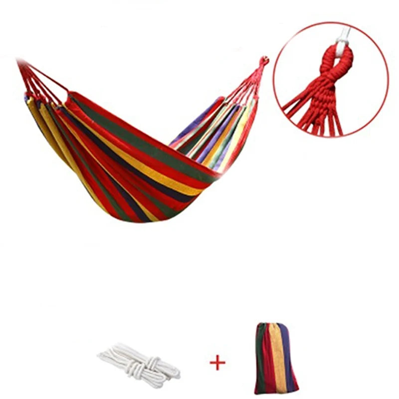 Outdoor Camping Indoor Swing Thickened Colored Strips Adult Double Anti-rollover Canvas Hammock No Wooden Sticks Peaceful Pleasures Health and Wellness Red-260x100cm
