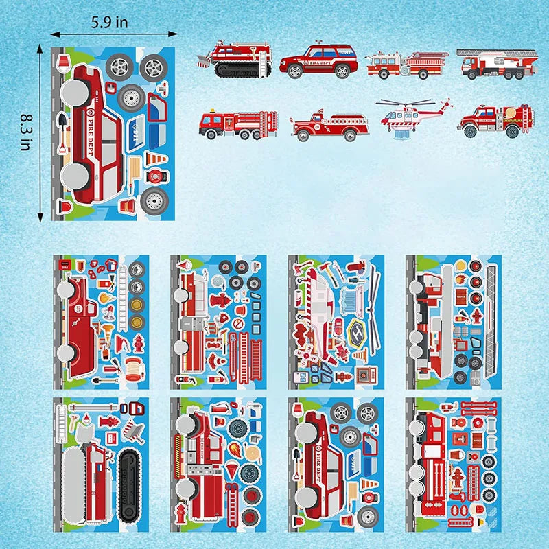 Make Fire Engine Stickers Kid DIY Toys Create Own Fireman Face