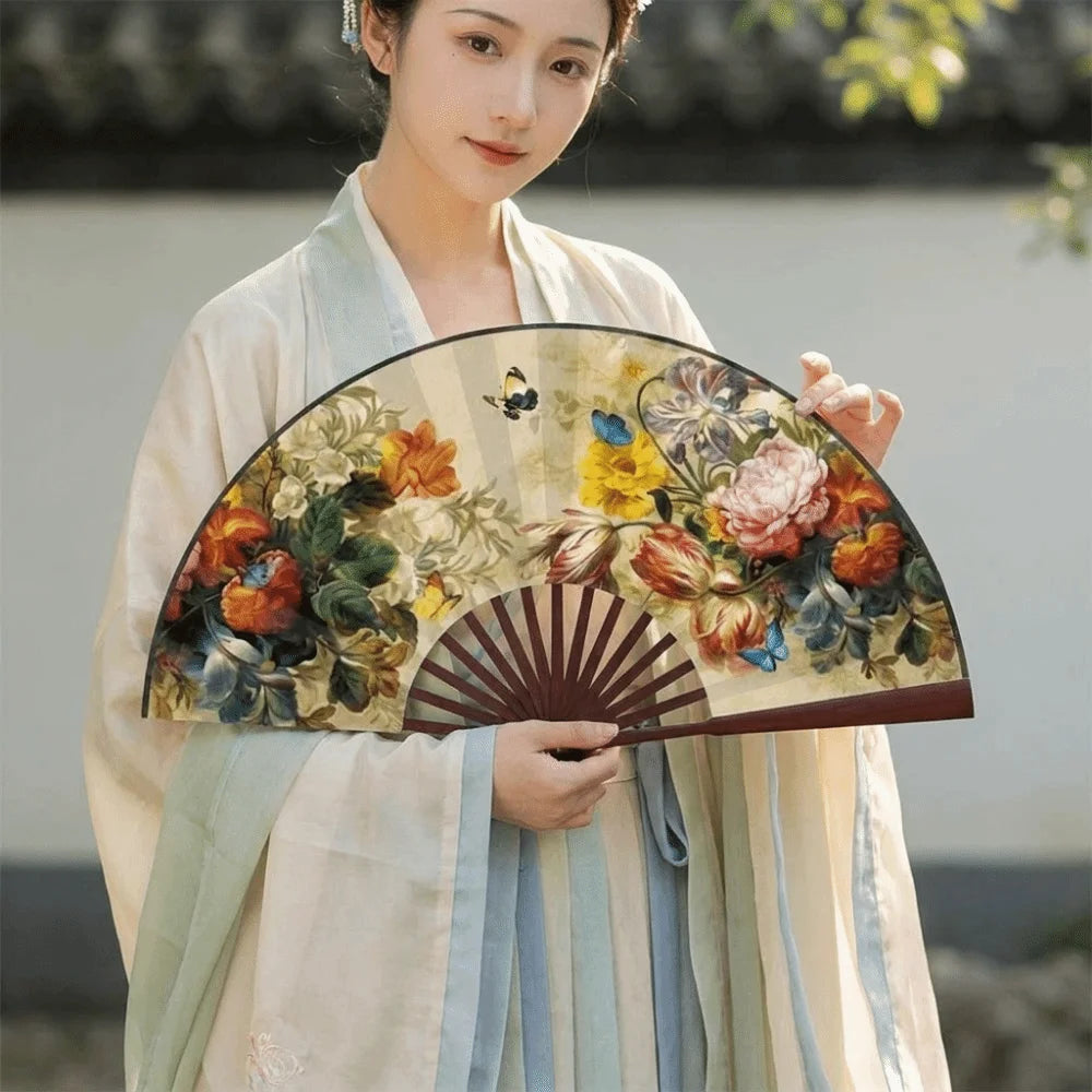 Chinese Silk Folding Hand Fan – Handmade Flower Dance Fan Gift