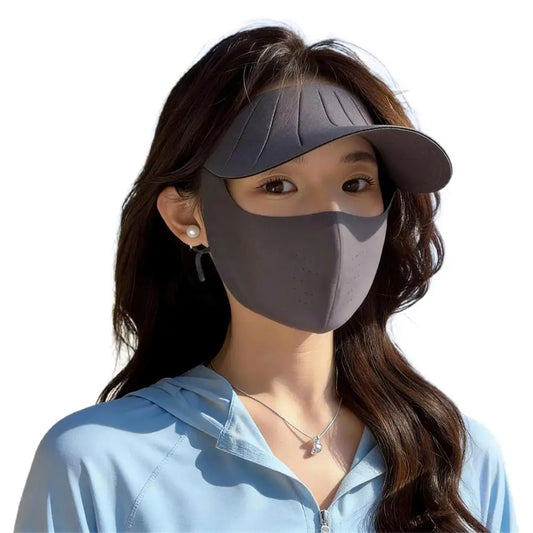 Sun Hat Face Cover Set UPF50+ UV Protection Breathable Traceless Sun Hat Large Brim Women Sun Hat Korean Style Seamless Visor Peaceful Pleasures Health and Wellness Drak Gray