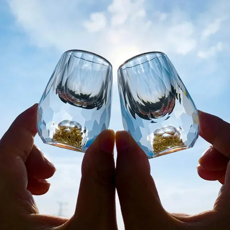 Deluxe Diamond Water Drop Shaped Gold Foil Baijiu Cup High Grade Crystal Glass Home Gift Strong Wine Cup Peaceful Pleasures Health and Wellness