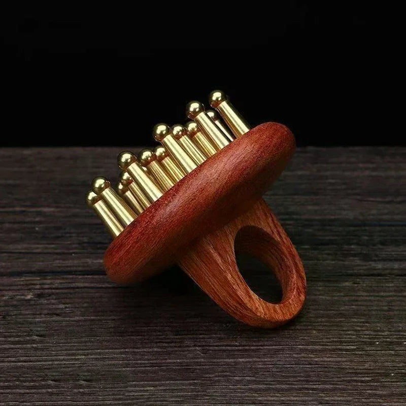 Head Meridians Massage Comb Copper Sandalwood Meridians Fine Tooth Comb Needling Guasha Scalp Massage Brush Relax Body Massager Peaceful Pleasures Health and Wellness