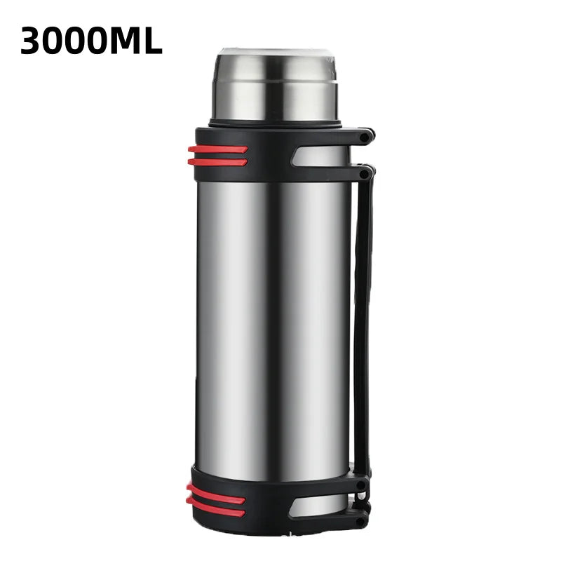 Outdoor travel, camping - stainless steel vacuum insulated bottle - large capacity thermos flask - keeps warm or cold Peaceful Pleasures Health and Wellness 3000ml