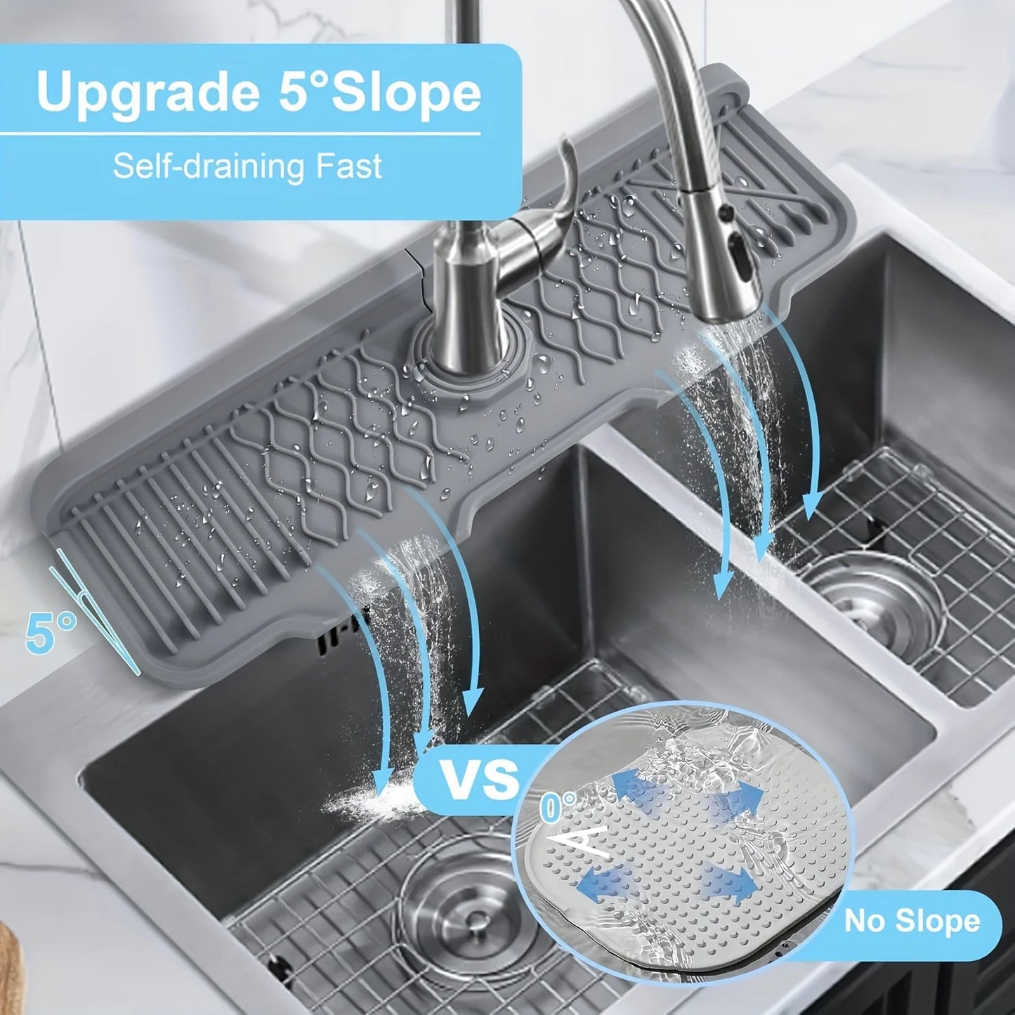 Silicone Faucet Splash Guard & Sink Drip Catcher Mat